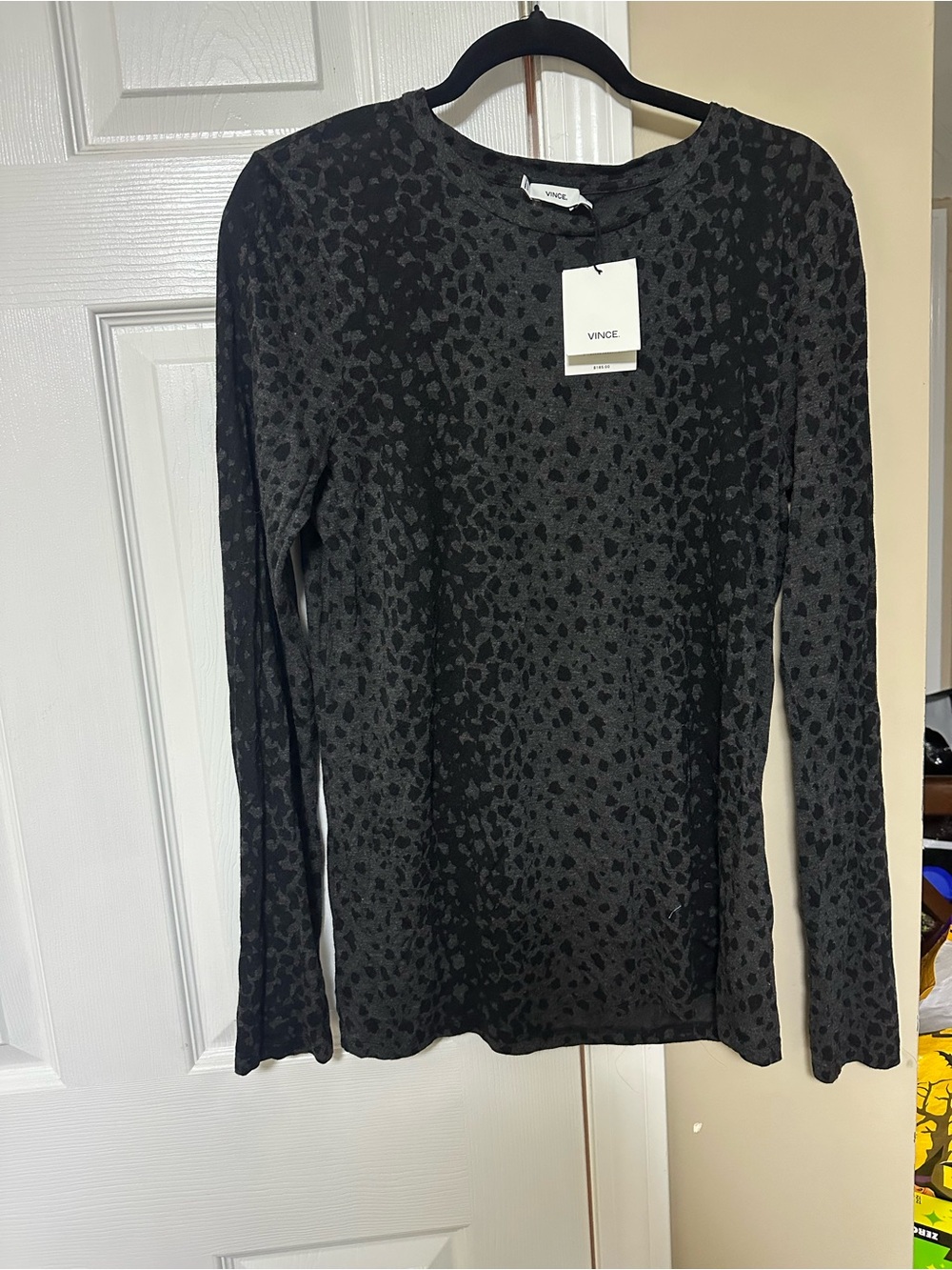 Vince Black Charcoal Animal-Print Long Sleeve Tee